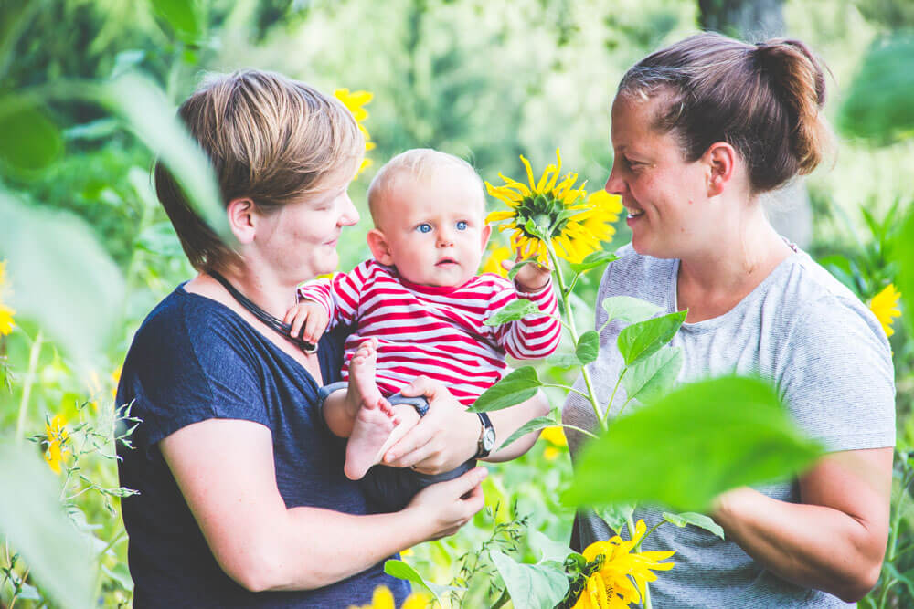 Familienfotoshooting unter Sonnenblumen